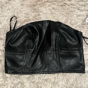 SHEIN Sleek Black Strapless Faux Leather Crop Top